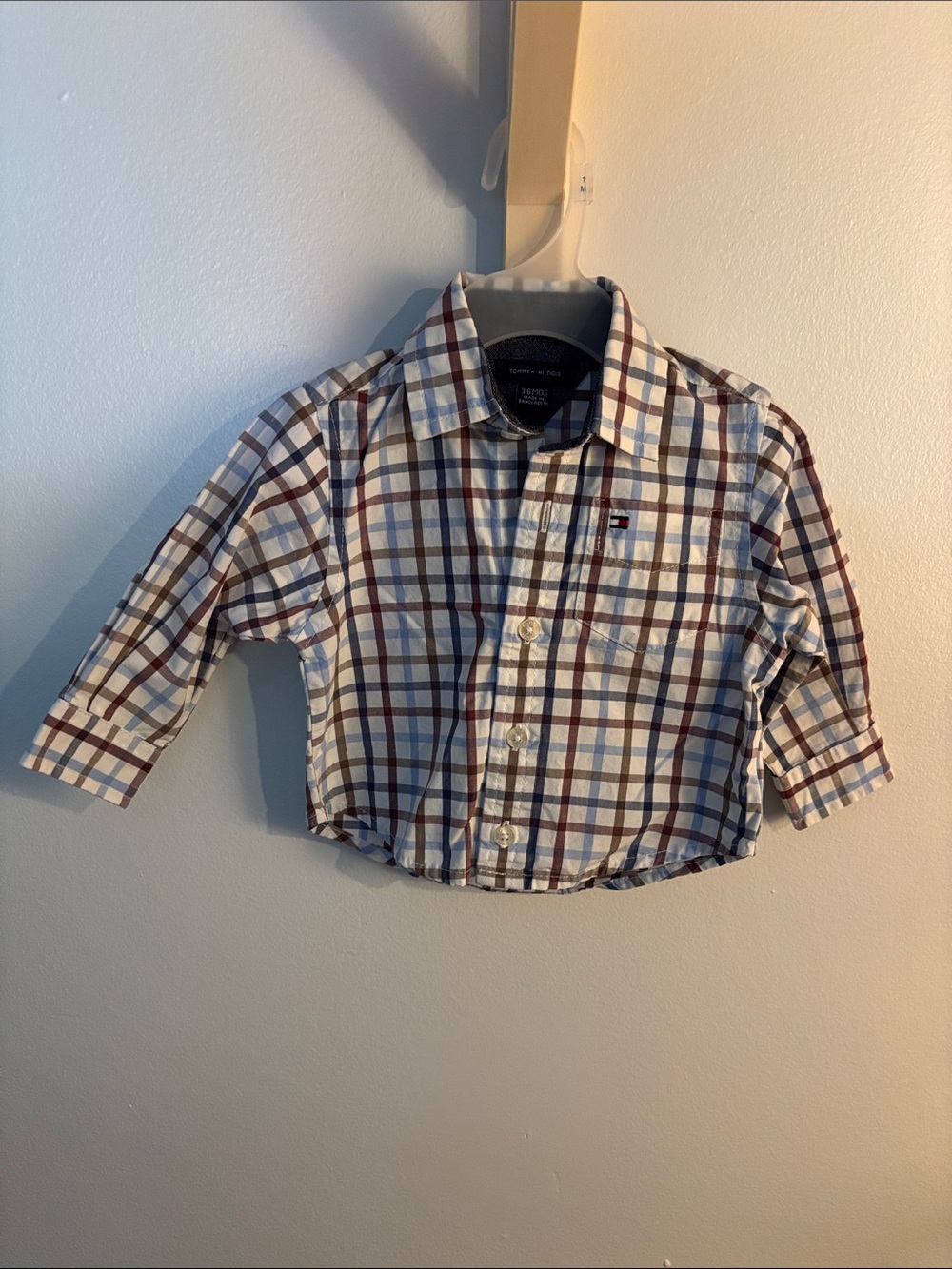 Tommy Hilfiger Toddler Plaid Button-Down Shirt in White, Blue & Brown